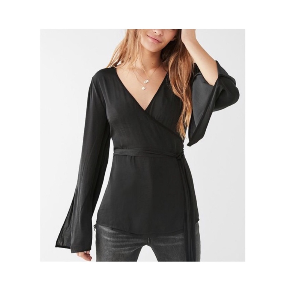 Urban Outfitters Silk Wrap Tie Front Shirt
